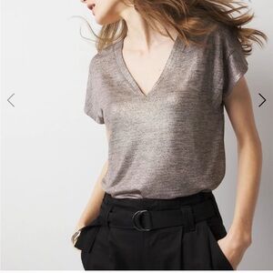 White House Black Market Metallic Purple Silver V-Neck Tee